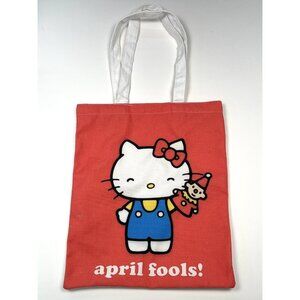Sanrio HELLO KITTY 14"x12" Red Ivory Canvas Shoulder TOTE BAG April Fools Clown